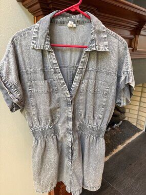 Elan Gray Acid Wash Denim Romper Size M